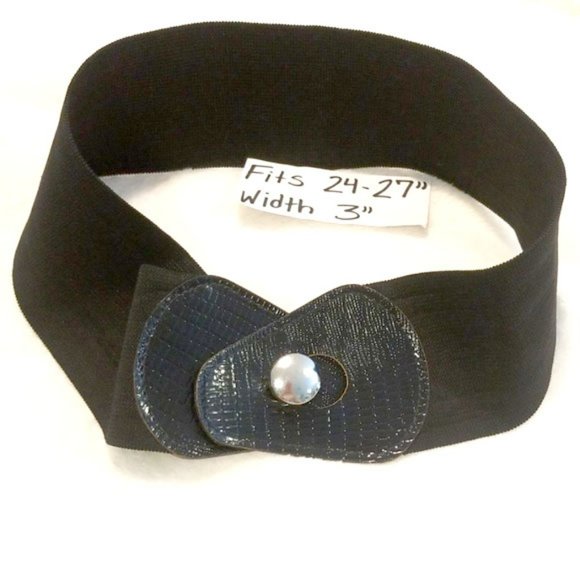 🔆🔅80s 90s Black Leather Retro Punk Goth Grunge Cinch Elastic Belt 24-27"🔆🔅 - Picture 10 of 13